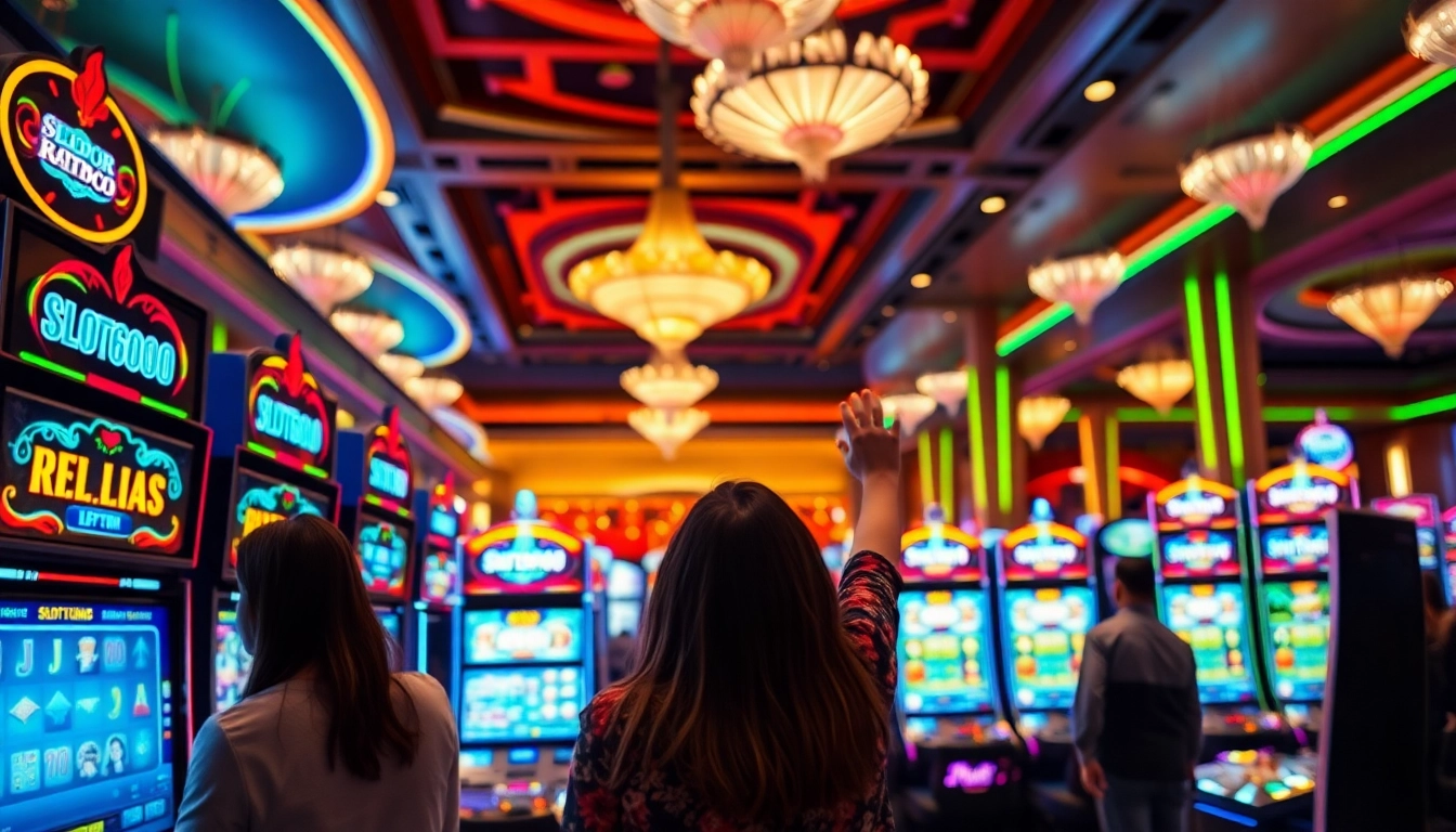 Rasakan keseruan bermain SLOT6000 dengan mesin slot dan pemain di kasino yang ramai.