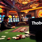 Thrilling scene at Thabet casino showcasing poker action with players, chips, and vibrant slot machines.