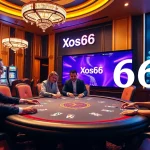 Players enjoying a poker game at Xoso66 casino, captured in a vibrant and luxurious setting.