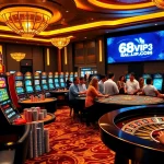 Players enjoying high-stakes gaming at 68VIP.COM's luxurious casino ambiance.