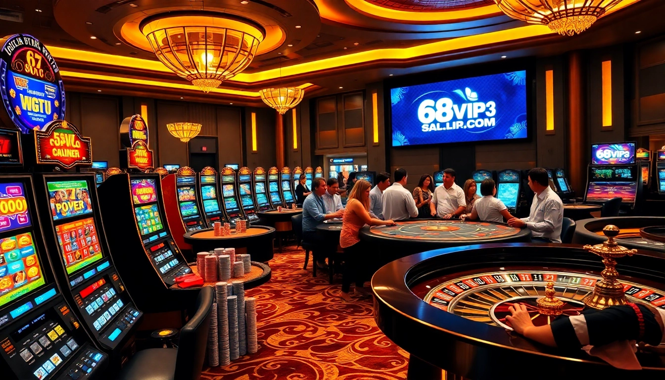 Players enjoying high-stakes gaming at 68VIP.COM's luxurious casino ambiance.