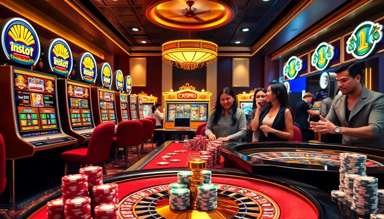 Experience the thrill of idnslot gaming with vibrant slot machines and an elegant casino atmosphere.