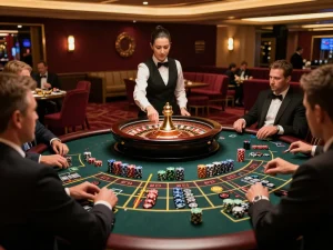 Players engaged at a roulette table in aman788 casino, showcasing a thrilling gambling experience.