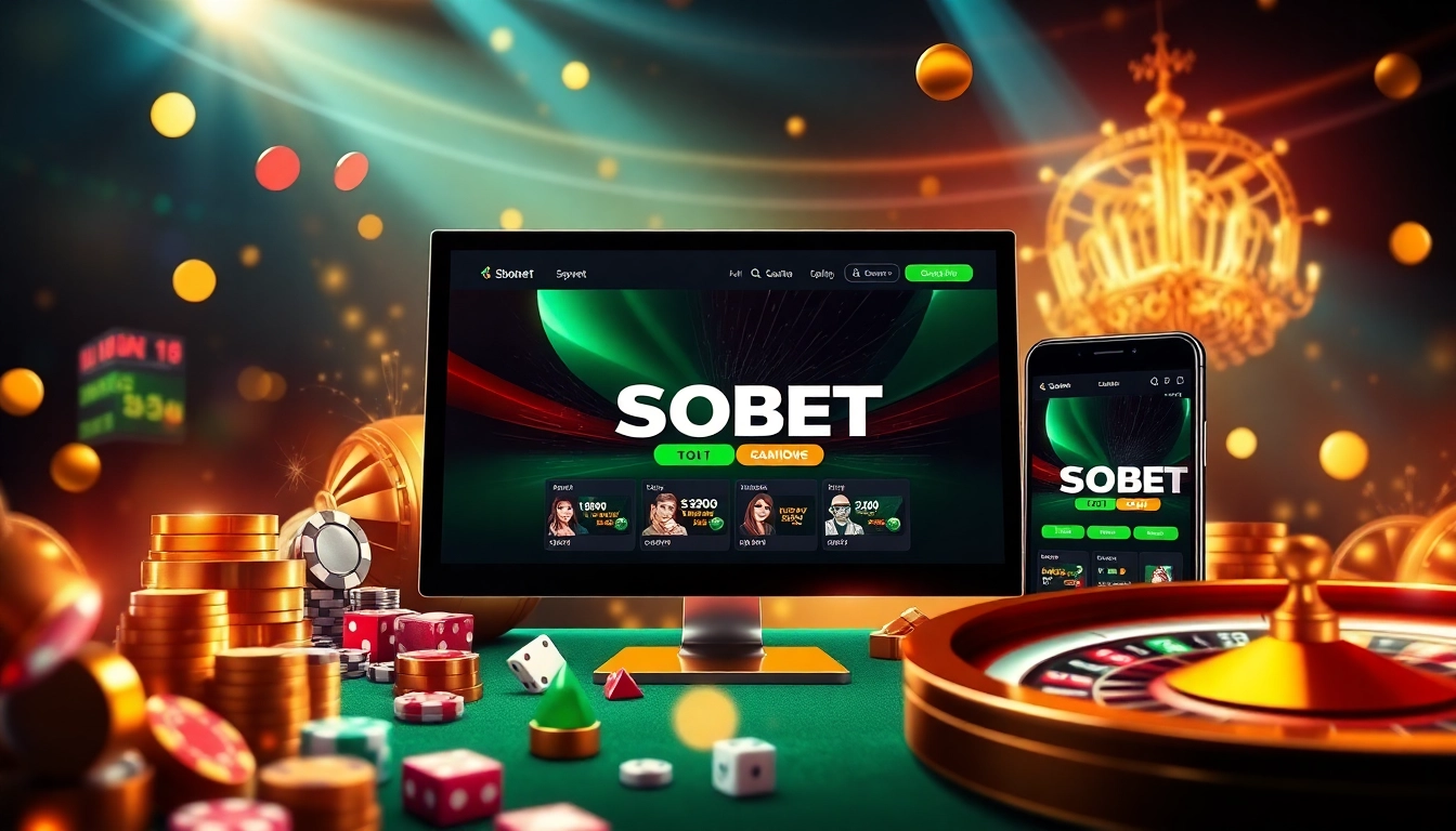 Sbobet login indonesia interface displayed with vibrant casino elements, evoking excitement in sports betting.