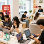 Ruang e-commerce yang cerah menampilkan laoban188 dengan orang dewasa muda berbelanja produk delta-8.