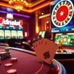 IDNSLOT casino scene featuring vibrant slot machines and poker chips in a luxurious setting.