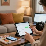 Person enjoying an nsfw chat on a tablet in a cozy living room.