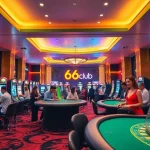 Experience the excitement of gaming at 66club's modern casino, where players enjoy vibrant gaming lounges and live dealers.