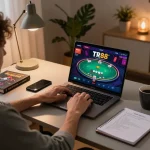Engaging online poker gameplay at TR88, showcasing a player managing their strategy on a laptop.