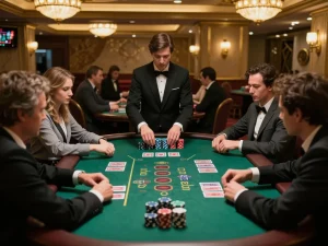 Players enjoying an intense blackjack game at a casinosscope venue, showcasing strategy and excitement.