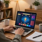 Engaging in strategic online gambling with gameradar at home.