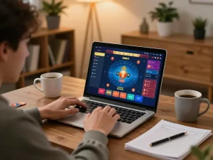 Engaging in strategic online gambling with gameradar at home.