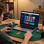 Engaging gameplay on OK365 online gaming platform with poker and casino visuals.