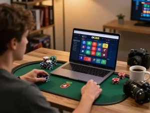 Engaging gameplay on OK365 online gaming platform with poker and casino visuals.