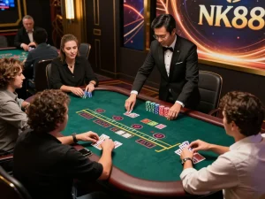 Play blackjack at nk88 with live dealer, showcasing an immersive online gaming experience.