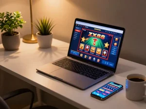 Engaging online casino gameplay with zx88 displayed on a laptop screen and smartphone.