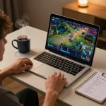 Bergabung dalam sesi permainan online di armorbet dengan gameplay yang imersif di laptop yang elegan.