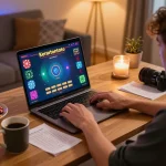 Keratontoto gaming action from a cozy home setup showcasing responsible play and strategy.