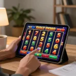 Momen permainan yang menarik saat memutar Slot Demo di tablet di rumah, menampilkan pengalaman gulungan kemenangan.
