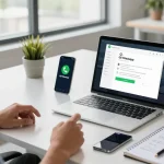Engaging workspace with GB WhatsApp displayed on devices showcasing its features for enhanced messaging.