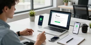 Engaging workspace with GB WhatsApp displayed on devices showcasing its features for enhanced messaging.