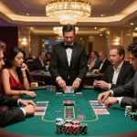 Win678 players enjoying an exciting blackjack game with vibrant casino ambiance.