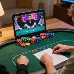 Engaged players in an online Qh888 poker game showcasing strategic betting efforts.