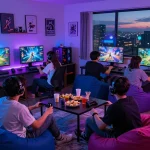 Engaging online gaming scene with players enjoying the thrill of competition in a fun and interactive atmosphere.