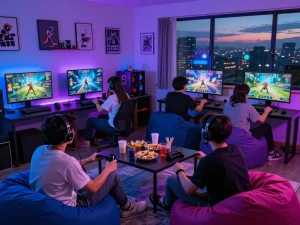 Engaging online gaming scene with players enjoying the thrill of competition in a fun and interactive atmosphere.