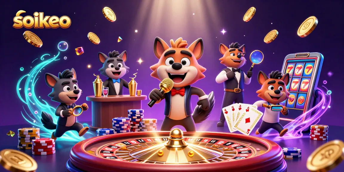 Experience the soikeo magic with hyenas in a vibrant casino scene, mixing drinks and checking IDs.