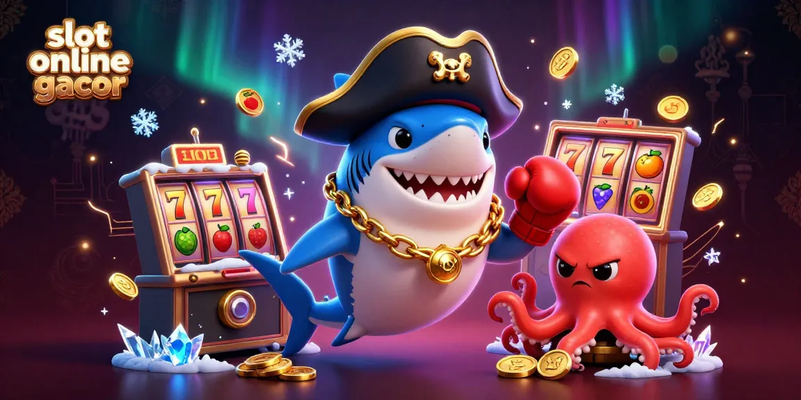 Taruhan slot online gacor dengan karakter lucu, simbol mesin slot, dan elemen cemerlang lainnya.