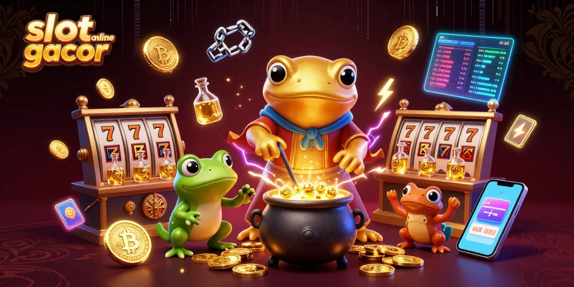 Menangkan slot online gacor dengan ilustrasi 3D yang menampilkan alkemis dan koin Bitcoin.
