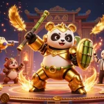 Experience the thrill of iwin in a vibrant casino arena featuring a golden panda battling in style.