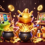 Play exciting games with Raja Game featuring golden alchemist and slot elements in vibrant illustration.