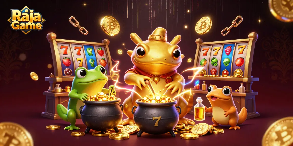 Play exciting games with Raja Game featuring golden alchemist and slot elements in vibrant illustration.
