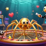 Engage in thrilling slot action amidst a colorful 3D casino setting with unique characters.