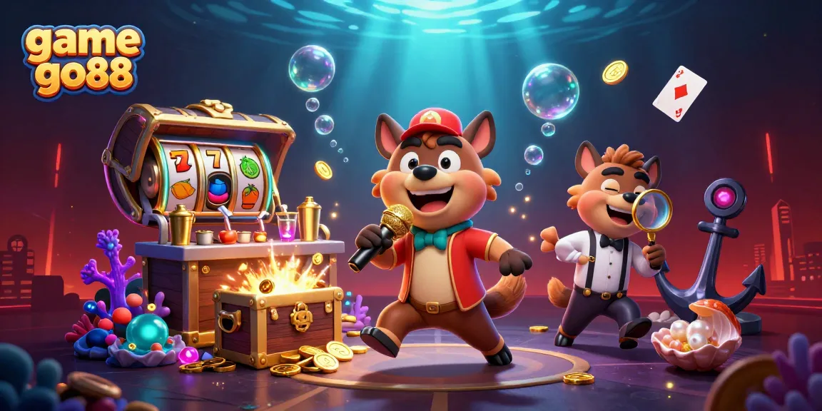 Engage with the game go88 experience at a vibrant comedy casino club featuring cartoon hyenas.