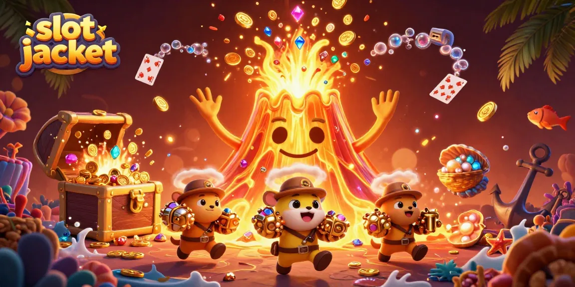 Pemain slot jackpot merayakan kemenangan besar dengan koin dan harta karun berlimpah.