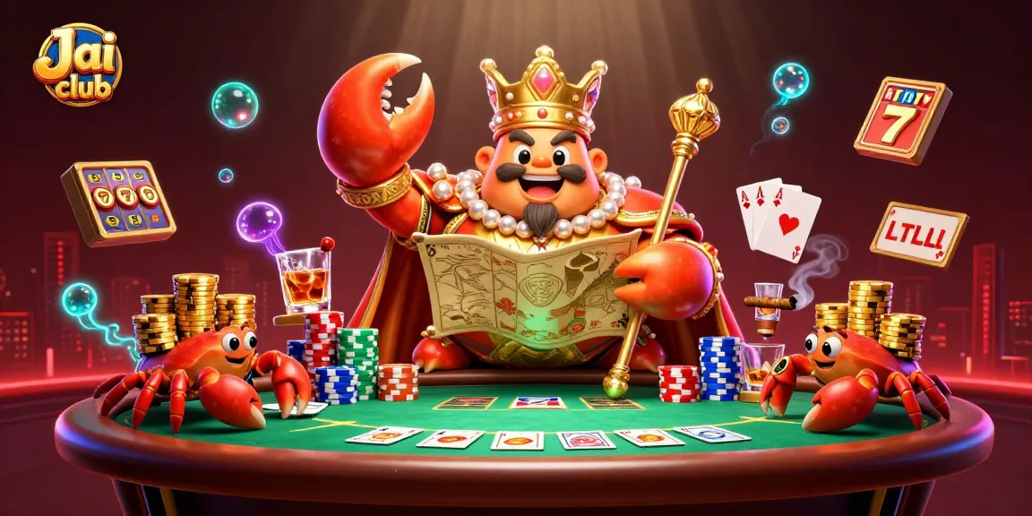 Join the excitement of Jai club with a golden crab emperor overseeing thrilling games and rewards.