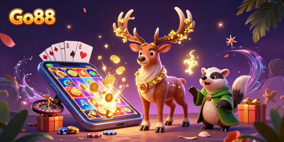 Experience the excitement of Go88 with vibrant casino games and dynamic characters in a magical setting.
