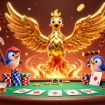 Play exciting poker with totoslot as a molten phoenix showcases wealth and winning moments.