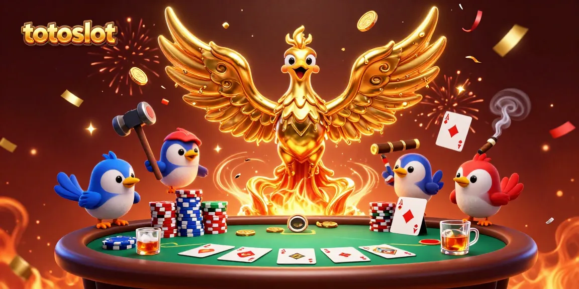 Play exciting poker with totoslot as a molten phoenix showcases wealth and winning moments.