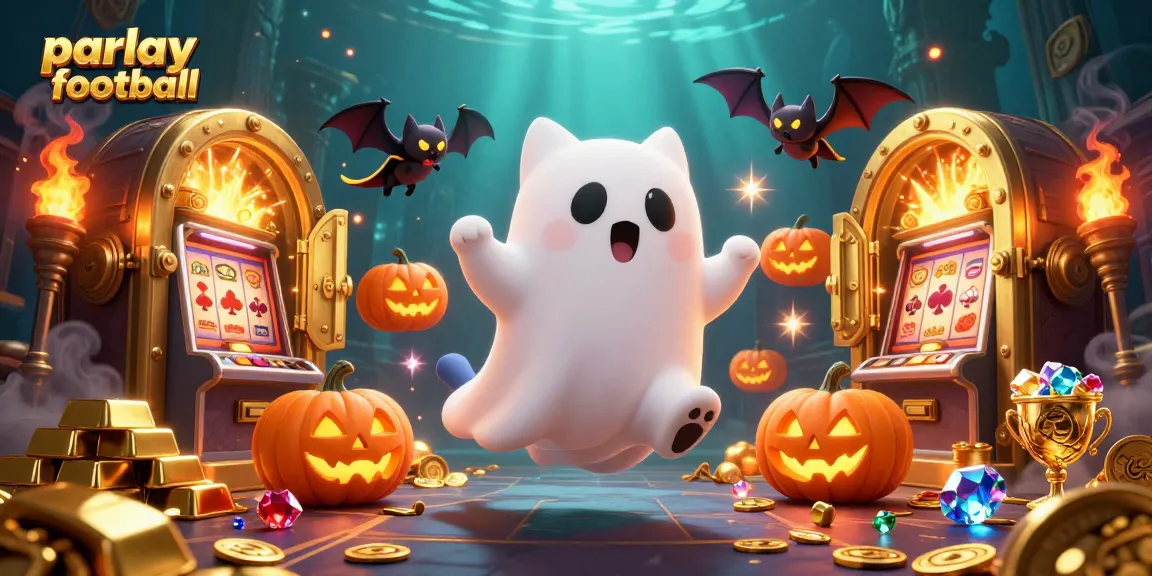 Uncover treasures while playing parlay football with friendly ghost cat and bat companions in a haunted casino.