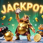 Win big at rr888 with a dynamic casino scene featuring victorious cartoon characters and crypto elements.