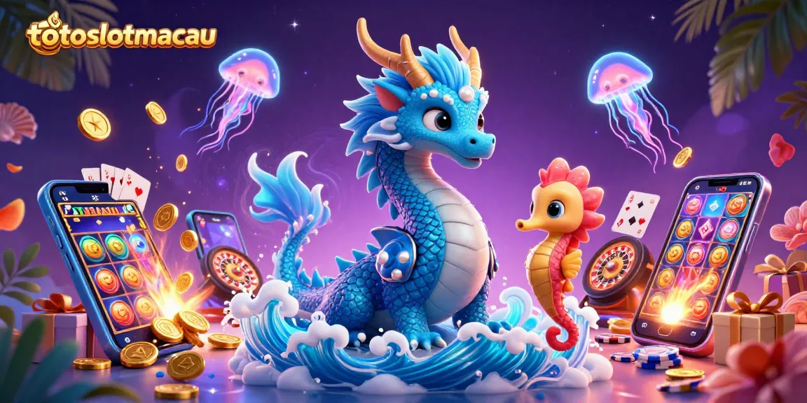 Engage with the vibrant world of totoslotmacau, featuring a stunning dragon, a seahorse knight, and dynamic slot game elements.