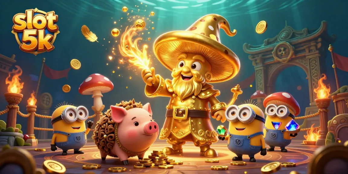 Experience thrilling adventures with slot 5k as a wizard turns treasures into gold amidst vibrant casino symbols.