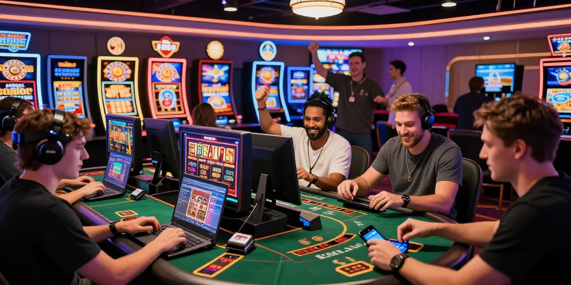 Dynamic players enjoying visa casinos with credit card transactions in a vibrant online casino setting.